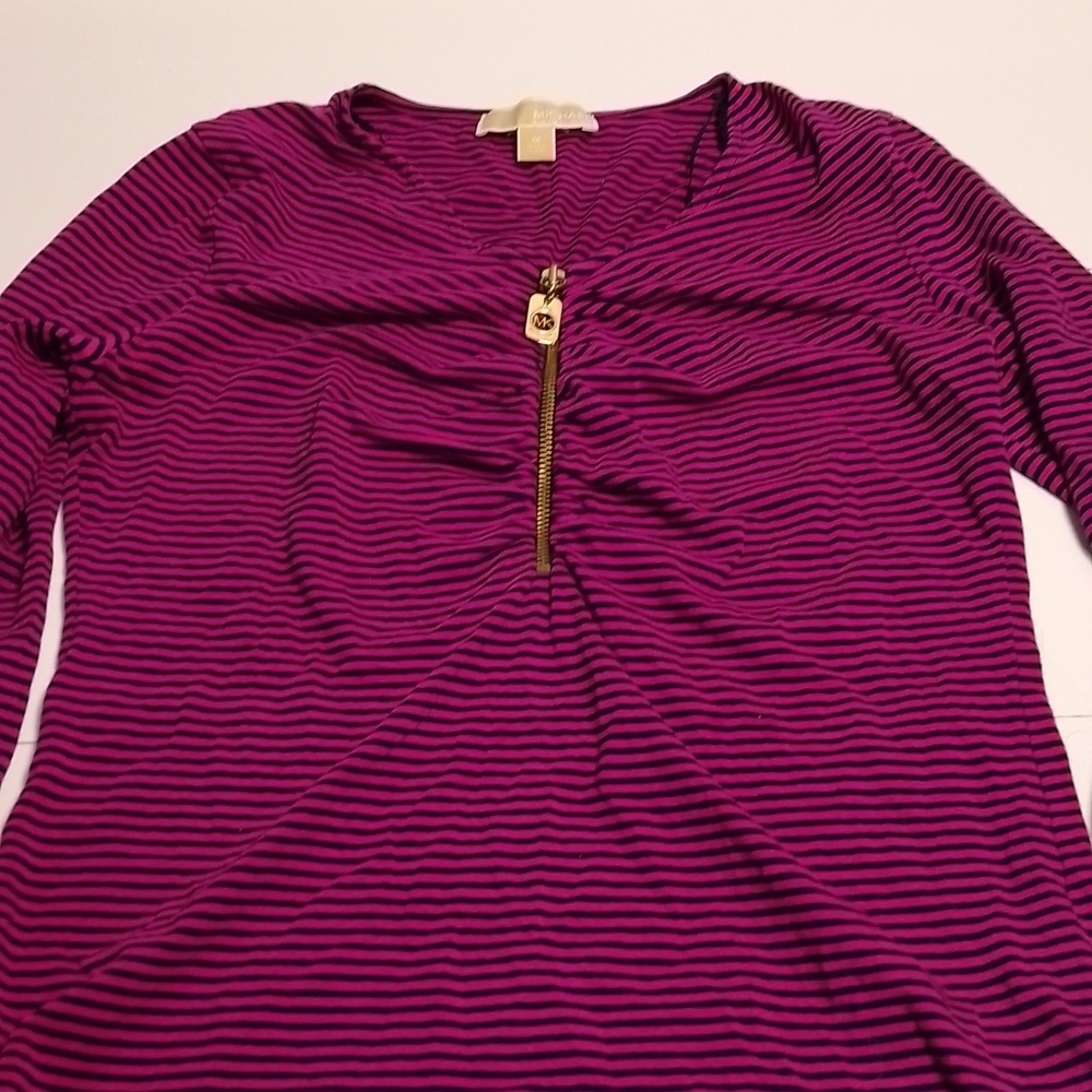 Michael kors pink and black  striped shirt 3/4 zip size medium.